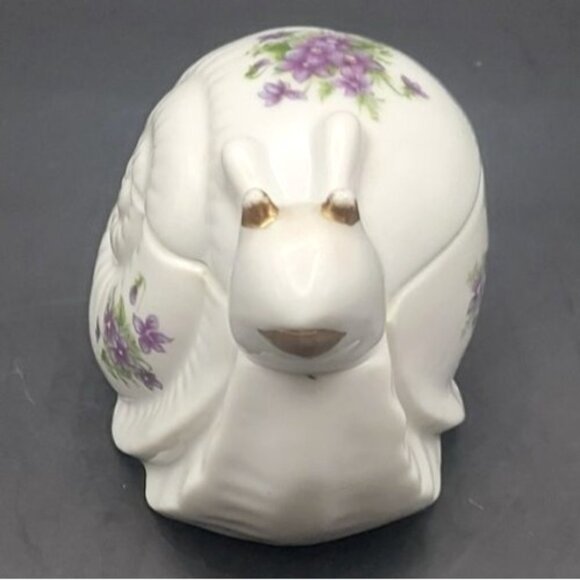Vintage Lefton Handpainted Violets Porcelain Bone China Snail Trinket Box 1958 - Picture 1 of 8